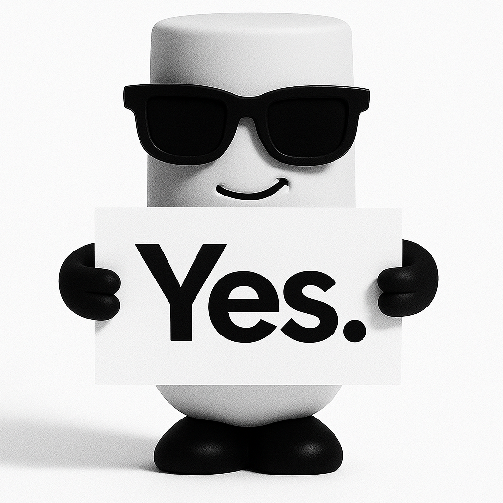 Stabby holding Yes sign